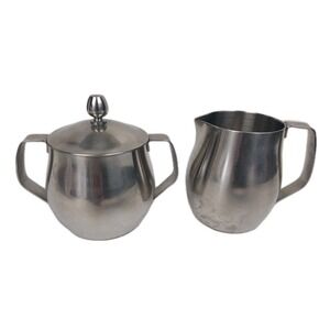 MCM Reed & Barton Creamer & Sugar w Cover 18/8 Stainless 2 Piece Hostess Set